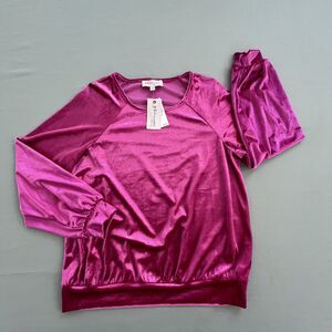 Philosophy Velour Long Sleeve Top Size SMALL Women's Pink Velvet Shirt $58 NEW
